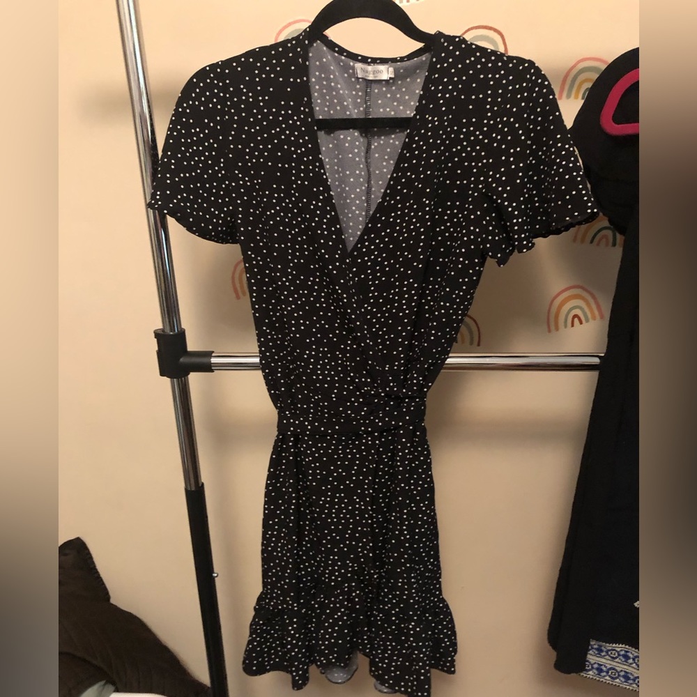 Naggoo black dress white polka dots and ruffle